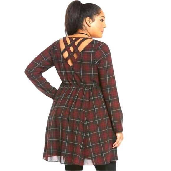 TORRID NEW DESERT PLAID Mini Georgette Criss Cross Back Skater dress 3X - Picture 8 of 15